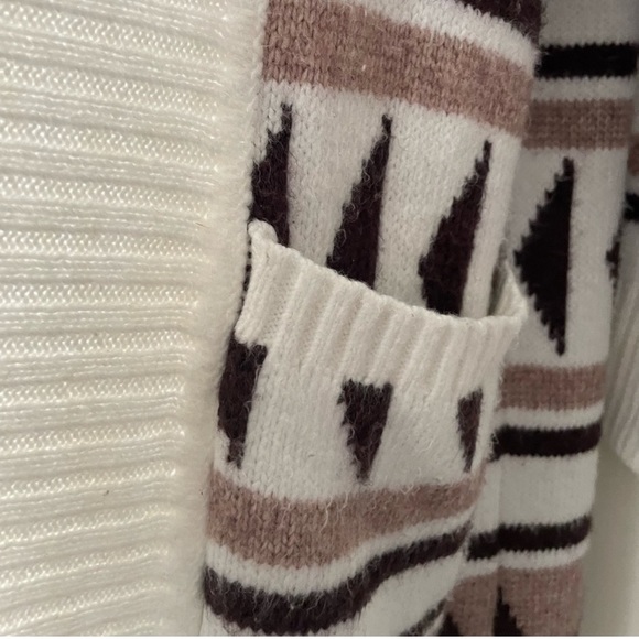 JOIE Aztec Tan Brown Long Sleeve Open Front Duster Sweater Cardigan Small - Picture 12 of 16